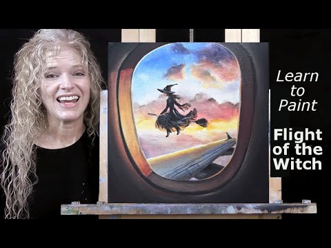 FLIGHT OF THE WITCH- Learn How to Draw and Paint for Beginners- Easy Halloween Step By Step Tutorial