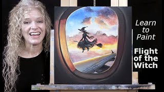 FLIGHT OF THE WITCH- Learn How to Draw and Paint for Beginners- Easy Halloween Step By Step Tutorial