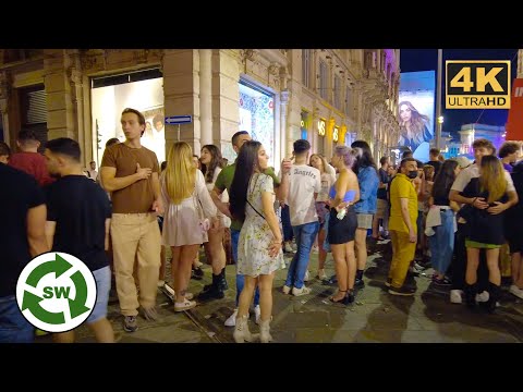 Big Night in Milan Walk - Radio Italia Live 2022 - People Crowds evening walk 4K UHD