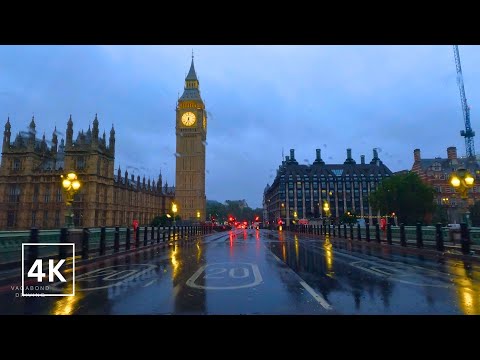 Relaxing 4K Drive in London Rain - Discover West End's Iconic Landmarks - Grey & Rainy London - ASMR
