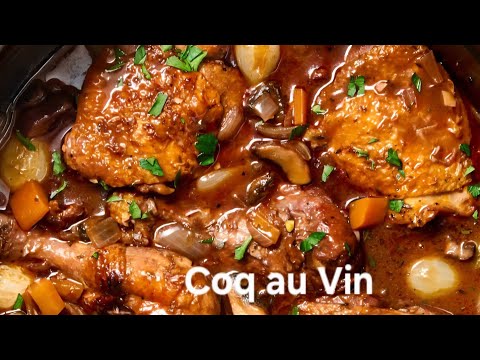 Chicken Braised with Bacon Mushrooms & Red Wine / French dish / Coq au Vin