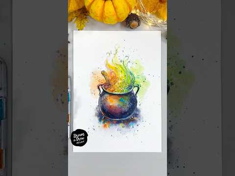How to Draw a Witch Cauldron 🧙‍♀🎃 | Halloween Tutorial for Watercolor Sketching Beginners