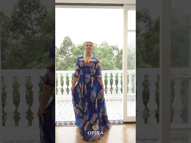 فستان شيفون مشجر كحلي