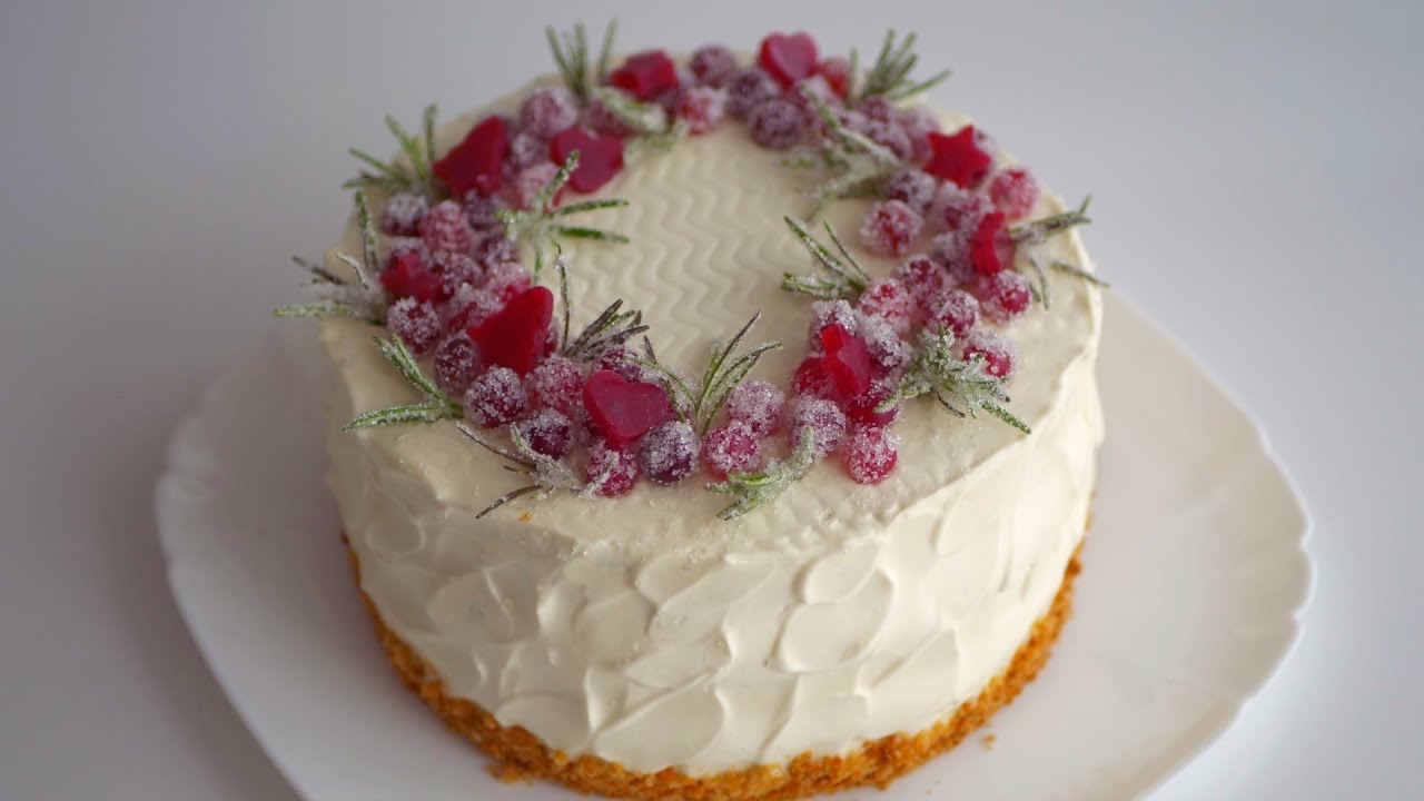 Шифоновый медовый торт Новогодний + Рецепт декора из розмарина и клюквы