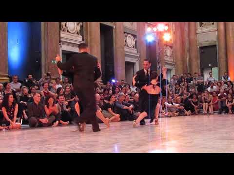 Fausto Carpino,    Barbara Carpino,    Stephanie Fesneau,    and  Claudio Forte  are  dancing  to  the  tango  "  Loca  "  by  Solo Tango Orquesta  at  Genova Festival Bravo  in  2018