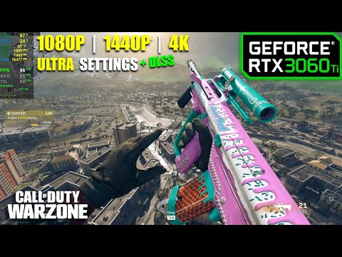 Part of a video titled RTX 3060 Ti | COD Warzone - 1080p, 1440p, 4K, DLSS - ULTRA settings
