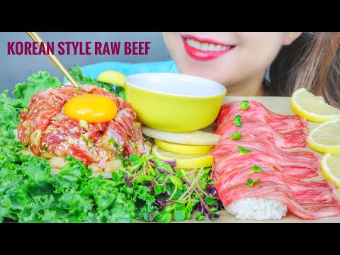 ASMR EATING KOREAN STYLE RAW BEEF X RAW BEEF SUSHI ,...