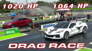 ZR1 vs PLAID * 1,064 HP Chevrolet Corvette C8 ZR1 0-60 in 2.3 vs Tesla Plaid 1/4 Mile DRAG RACE