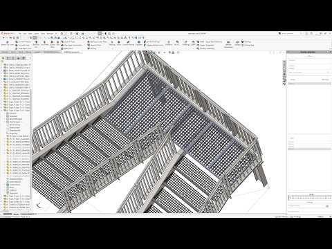 Steel staircase with railings and gratings in SOLIDWORKS with SolidSteel parametric
