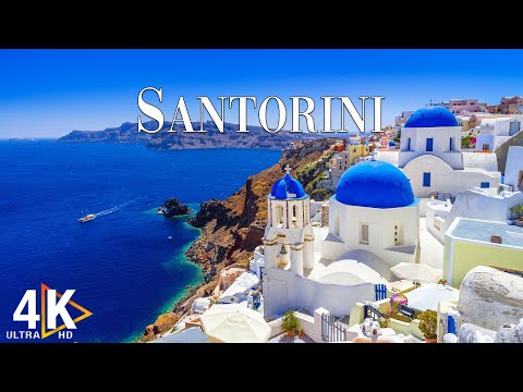 FLYING OVER SANTORINI (4K UHD) I Relaxing Music Along With Beautiful Nature Videos | 4K VIDEO UHD