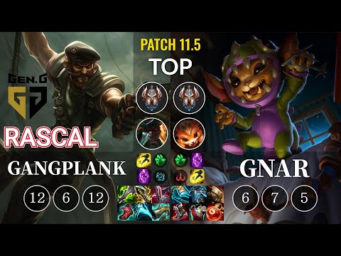 GEN Rascal Gangplank vs Gnar Top - KR Patch 11.5