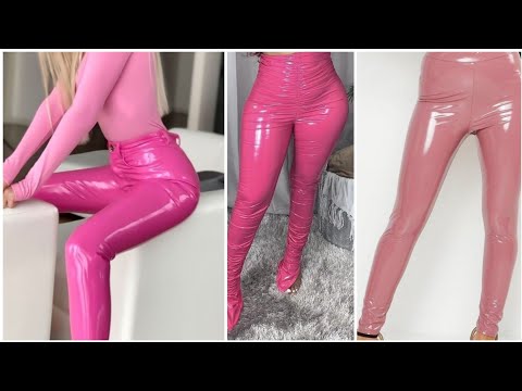 Latest trend of women latex light and dark pink pants and leggings patterns