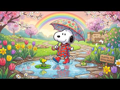 Snoopy's Cozy Spring Rain ☔ Soothing Jazz to Calm Your Mind 🌸️ Background Music for Focus