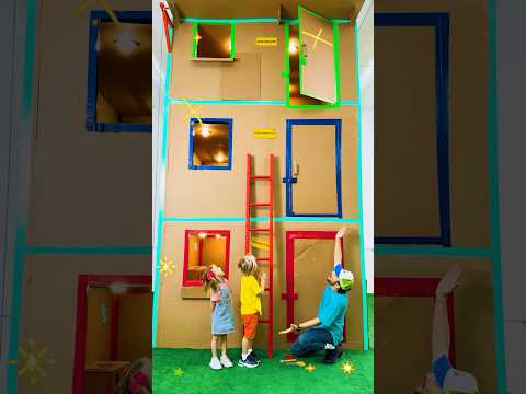 Kids learn how to play together and build Giant Cardboard house