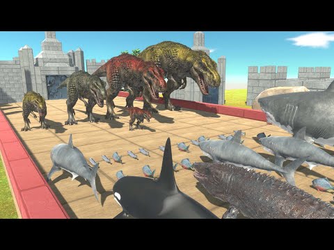 5 Levels of T Rex VS All Aquatics - Animal Revolt Battle Simulator