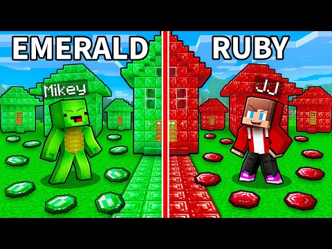 JJ and Mikey: EMERALD vs RUBY Upgrading House Battle in Minecraft - Maizen