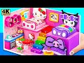 Make Hello Kitty House with Two Bedroom, Purple Room for Kuromi from Cardboard - DIY Miniature House