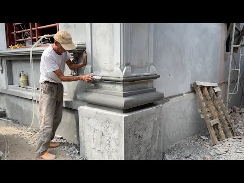Amazing Techniques Construction Rendering Sand & Cement To The Concrete Column Foot You Must See