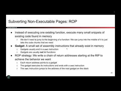 [MemSafety4, Video 9] Return-Oriented Programming Overview
