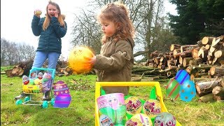 Gold Easter Egg Hunt L.O.L Surprise Toys Kinder Eggs video for kids outdoor fun Ruby Rube & Bonnie