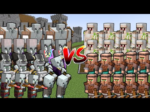 VILLAGER ARMY vs ILLAGER CASTLE | Minecraft Mob Battle