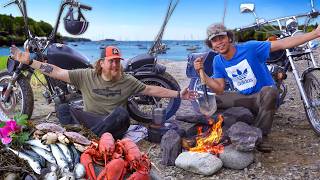 Chopper Motorcycle Build Catch & Cook | Day 1 of 7 Motorcycle Camping Maine Easy Rider Adventure