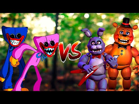 Huggy Wuggy and Kissy Missy vs Freddy and Bunny FNAF   - Animal Revolt Battle Simulator