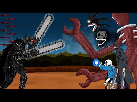 Chainsaw Berserker VS Rush, Screech, The Figure, Sans Bone, Katana Man - Drawing Cartoon2.