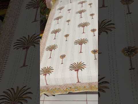 Hand Block Printed Dabu Cotton Kantha Bedcover