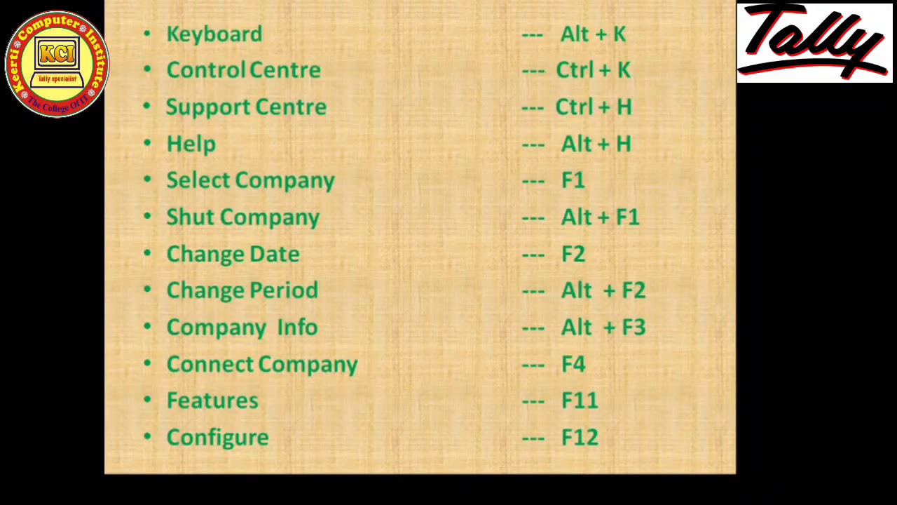 Tally. ERP 9 Shortcut keys ll complete Shortcuts for Tally ll most important shortcut keys