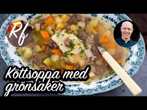 Klassisk svensk köttsoppa kokt med högrev samt grönsaker som potatis, morot, rotselleri, palsternacka och purjolök.>