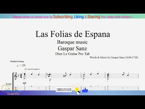 For Guitar Classical with TABs - Gaspar Sanz - Las Folias De Espana (Baroque Music)