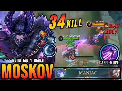 34 Kills + MANIAC!! ATK Speed & Critical Build Moskov is Deadly!! - Build Top 1 Global Moskov ~ MLBB