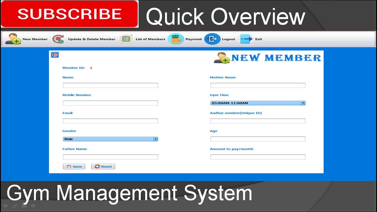 Quick Overview - Gym Management System in java (JFrame, Mysql Database, Netbeans IDE)