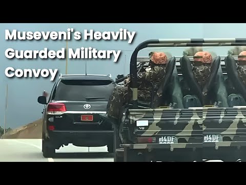 Museveni's heavily guarded motorcade, with 'Saba Saba' fall of Idi Amin celebration soundtrack