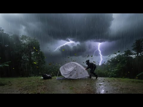 AMAZING CAMPING IN RAINSTORM AND THUNDERSTORMS - RELAXING SOLO CAMPING IN HEAVY RAIN