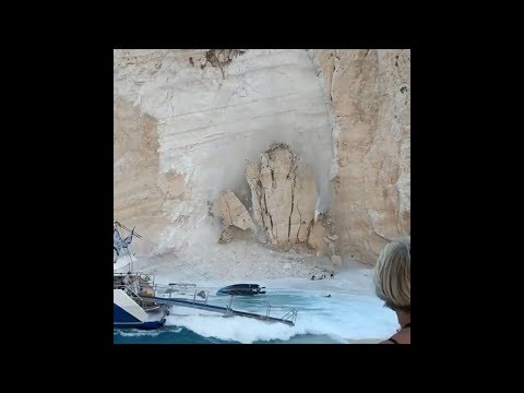 Cliff collapses on Zante' beach