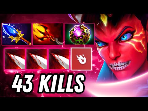 43Kills Queen of Pain Dagon + Octarine Core One Shot Builds🔥 Mid Lane Dota 2