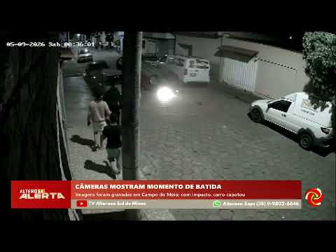 Carro bate em veículo estacionado e capota em Campo do Meio