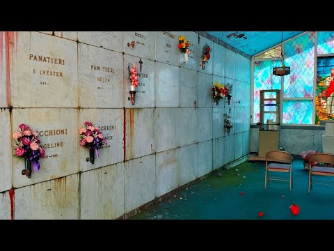 Multiple caskets leaking bodily fluids at this abandoned Masoleum