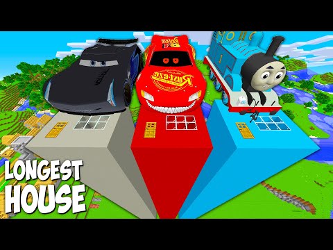 I found Longest HOUSE Lightning MCQUEEN EXE and JACKSON STORM and THOMAS TRAIN IN MINECRAFT FUNNY