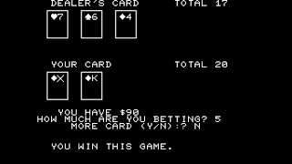 National JR-100 Game: Black Jack (1981) [Panasonic JR-100]