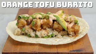 Epic Vegan Orange Tofu Burritos with Veggie Fried Rice and Coconut Sriracha Sauce