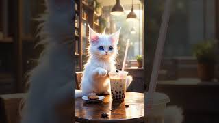 タピオカジュースを飲む猫 #cat