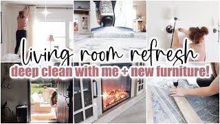 ✨ LIVING ROOM REFRESH • deep clean with me + new furniture • cleaning motivation