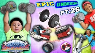 SKYLANDER KIDS WORK OUT!  Gym Weights Crush Crypt Crusher! OUCH (Superchargers Epic Unboxing pt. 26)