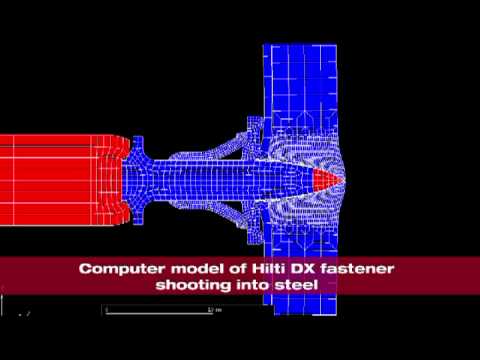 DEMONSTRATION of a Hilti DX fastener shooting into steel