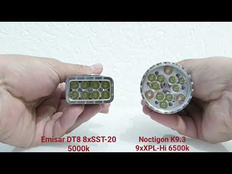 Emisar DT8 8xSST20 5000k - Noctigon K9.3 9xXPL-Hi 6500k  turbo comparison