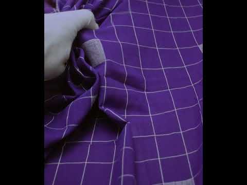 Check Purple White Jamdani Pure Cotton 72 GSM Handwoven Fabric — video