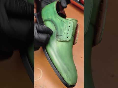 Gifennse Green Derby Coloring Process | Handmade Leather Magic H #derby #shoes #handmade